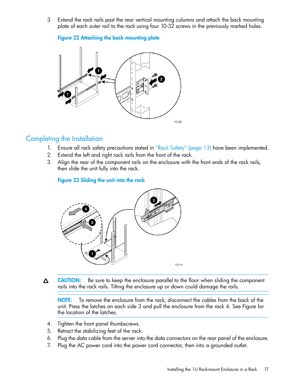 Completing the installation | HP StoreEver Rack-mount Kits User Manual | Page 17 / 25