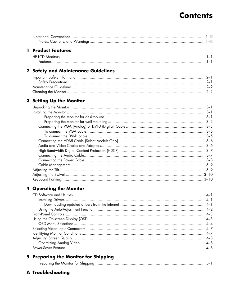 HP 2009m 20-inch Diagonal HD Ready LCD Monitor User Manual | Page 5 / 48