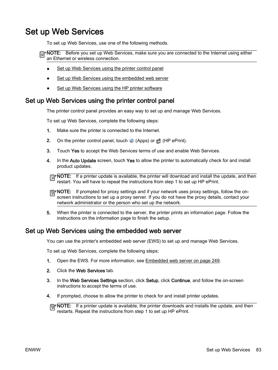 Set up web services, Set up web services using the embedded web server | HP Officejet 7612 Wide Format e-All-in-One User Manual | Page 100 / 317