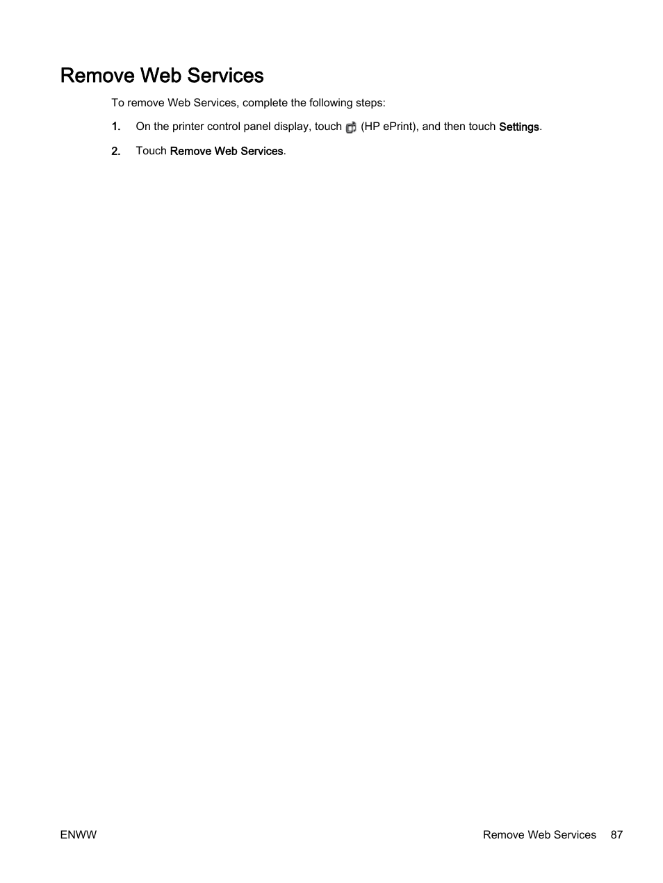 Remove web services | HP Officejet 7612 Wide Format e-All-in-One User Manual | Page 104 / 317