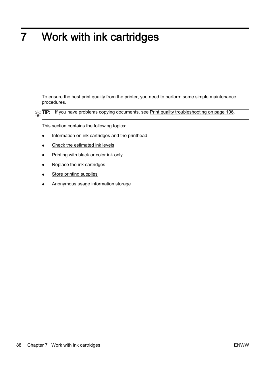 Work with ink cartridges, 7 work with ink cartridges, 7work with ink cartridges | HP Officejet 7612 Wide Format e-All-in-One User Manual | Page 105 / 317