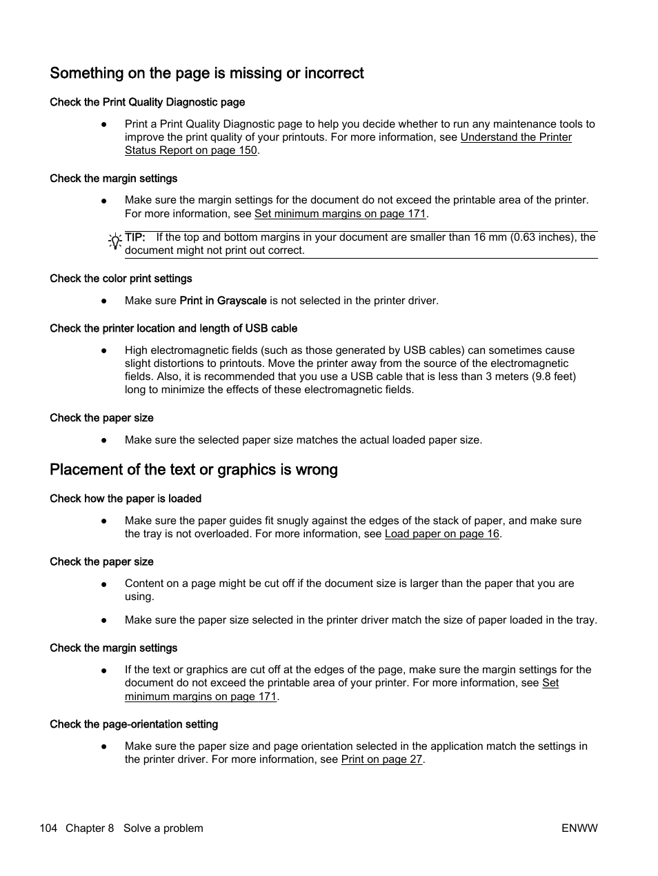 Placement of the text or graphics is wrong, Something on the page is missing or incorrect | HP Officejet 7612 Wide Format e-All-in-One User Manual | Page 121 / 317
