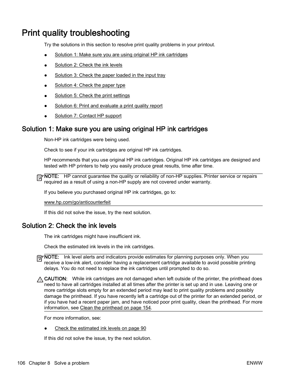 Print quality troubleshooting, Solution 2: check the ink levels | HP Officejet 7612 Wide Format e-All-in-One User Manual | Page 123 / 317