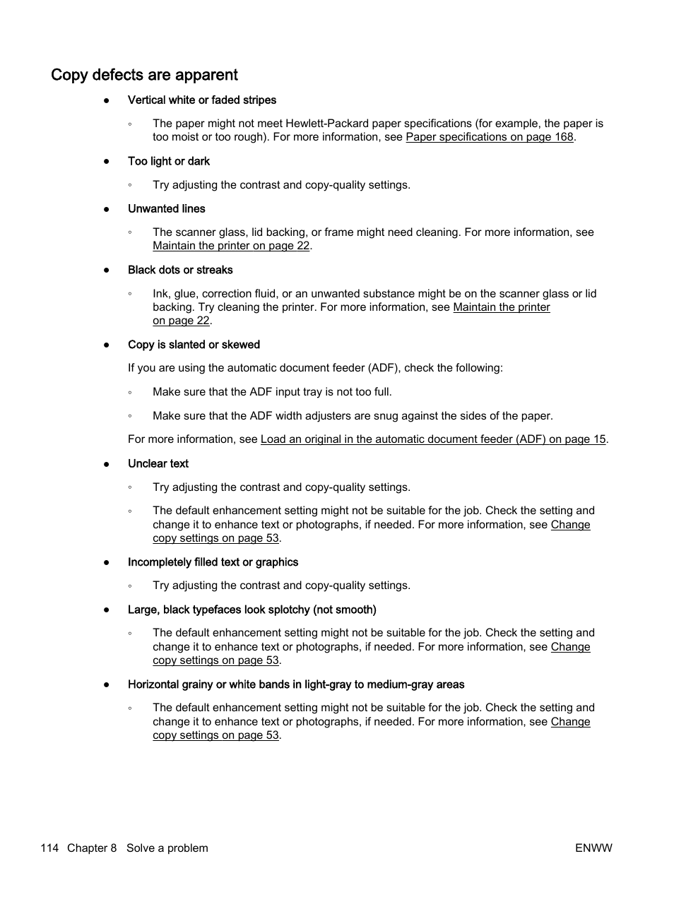 Copy defects are apparent | HP Officejet 7612 Wide Format e-All-in-One User Manual | Page 131 / 317