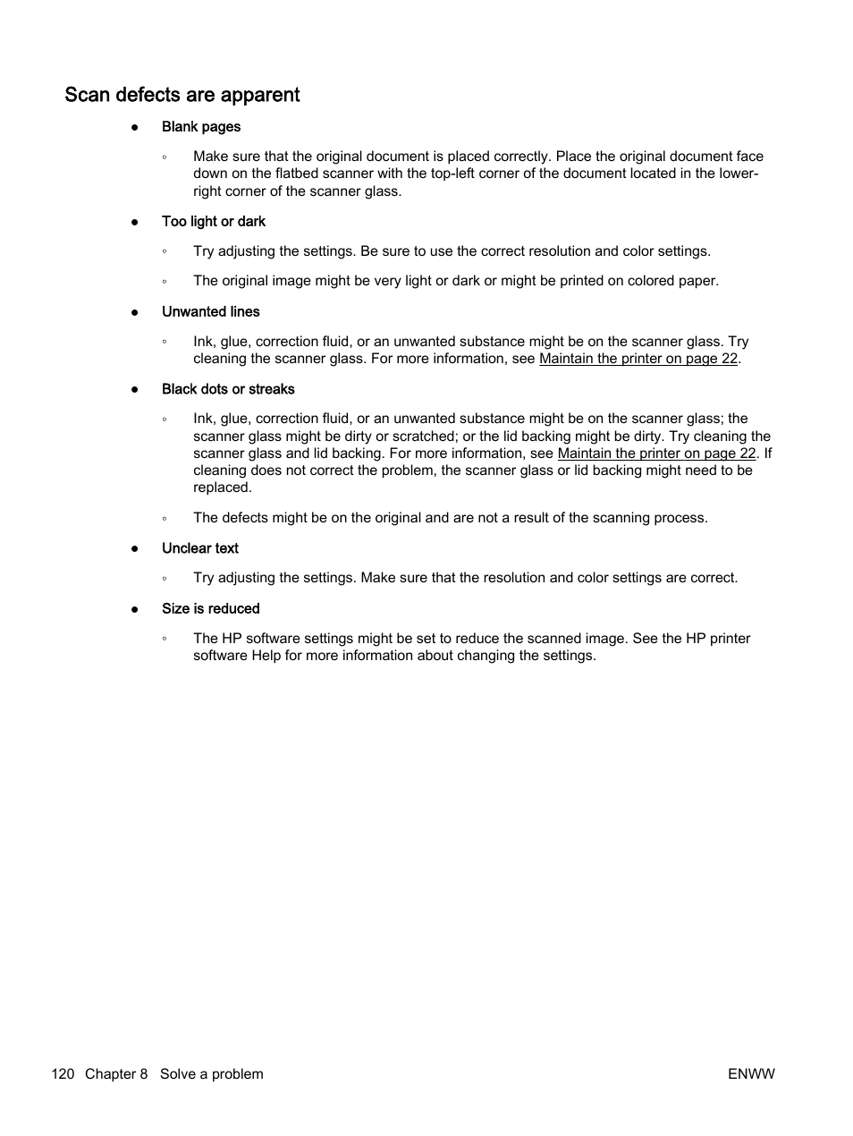 Scan defects are apparent | HP Officejet 7612 Wide Format e-All-in-One User Manual | Page 137 / 317