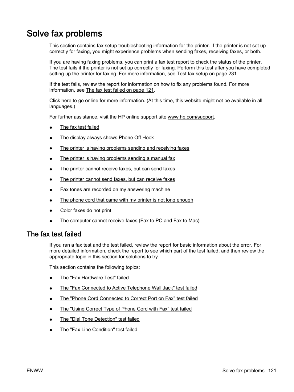 Solve fax problems, The fax test failed | HP Officejet 7612 Wide Format e-All-in-One User Manual | Page 138 / 317