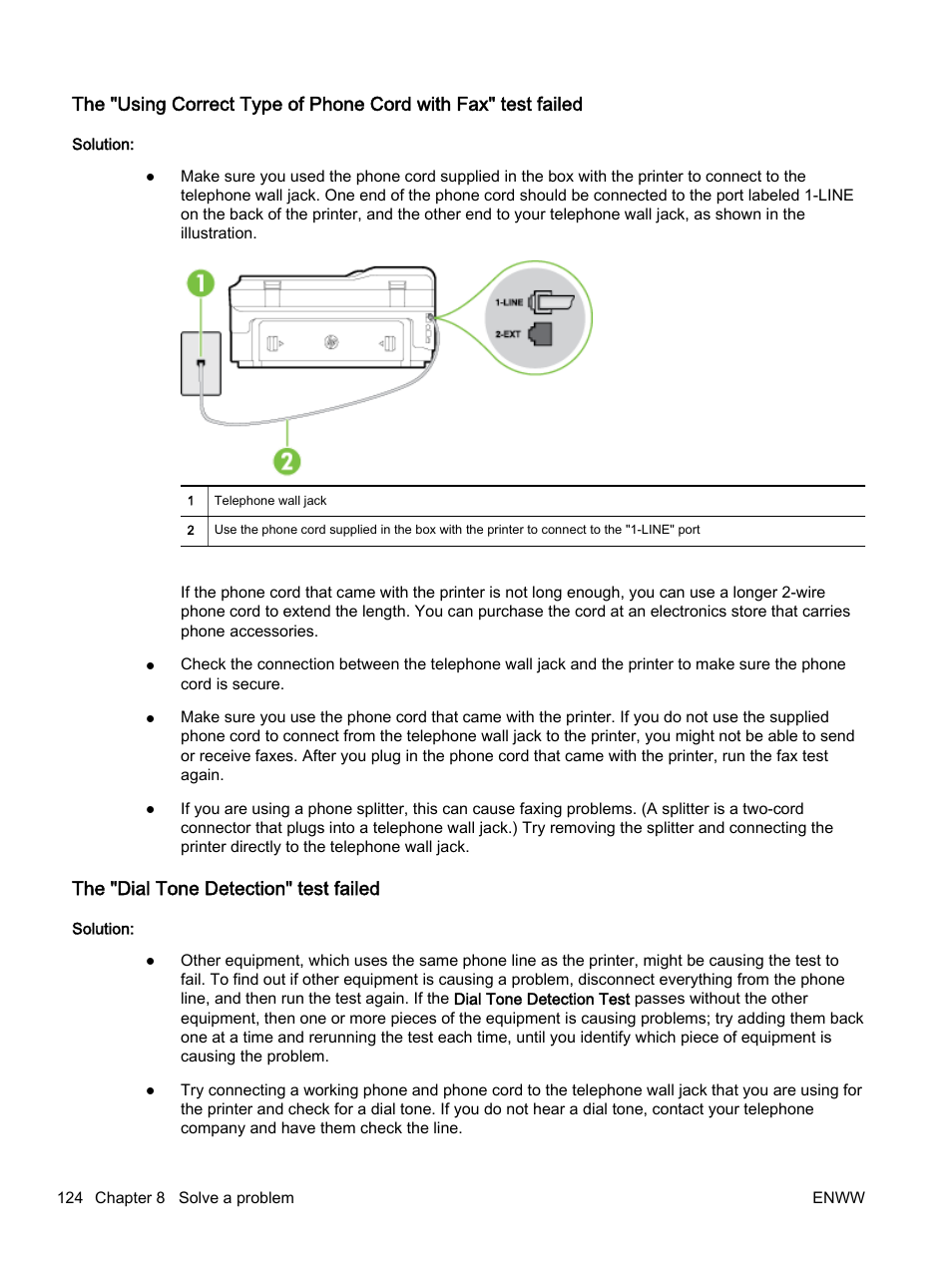 The "dial tone detection" test failed | HP Officejet 7612 Wide Format e-All-in-One User Manual | Page 141 / 317