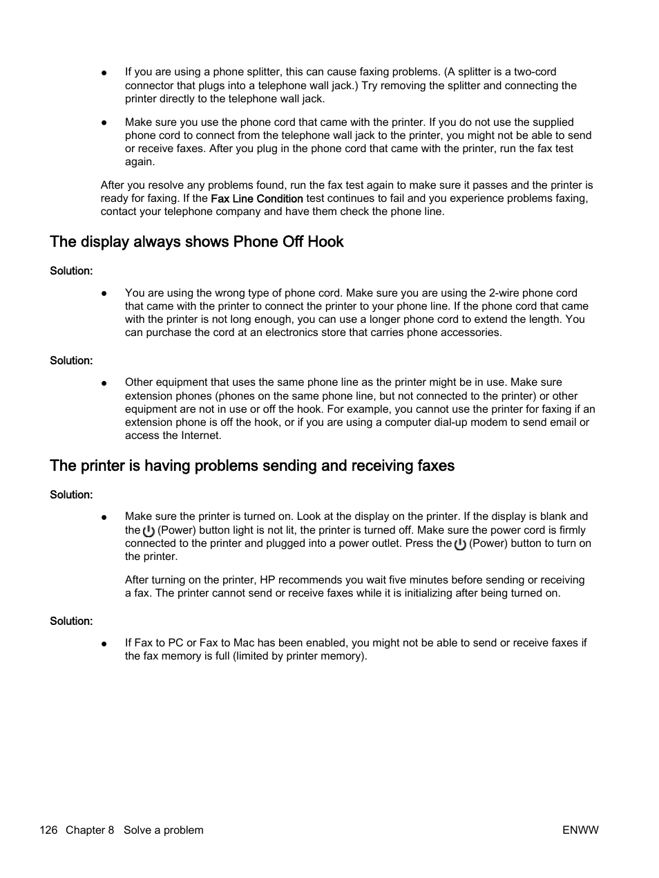 The display always shows phone off hook | HP Officejet 7612 Wide Format e-All-in-One User Manual | Page 143 / 317