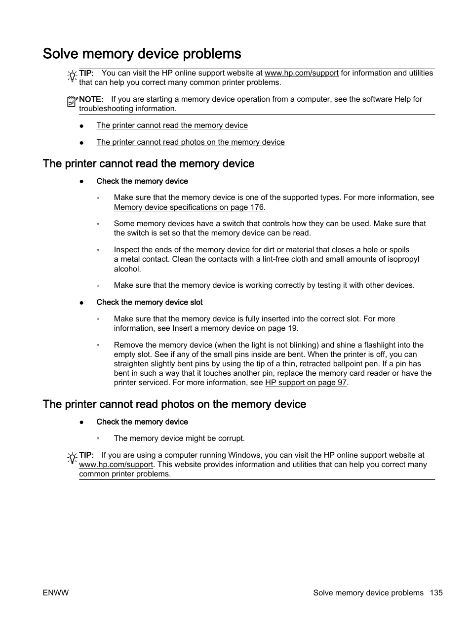 Solve memory device problems, The printer cannot read the memory device | HP Officejet 7612 Wide Format e-All-in-One User Manual | Page 152 / 317