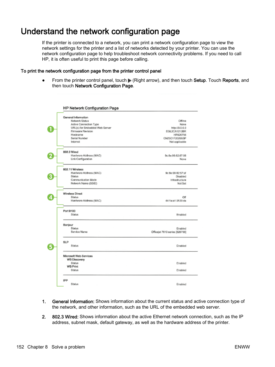 Understand, Understand the network configuration page | HP Officejet 7612 Wide Format e-All-in-One User Manual | Page 169 / 317