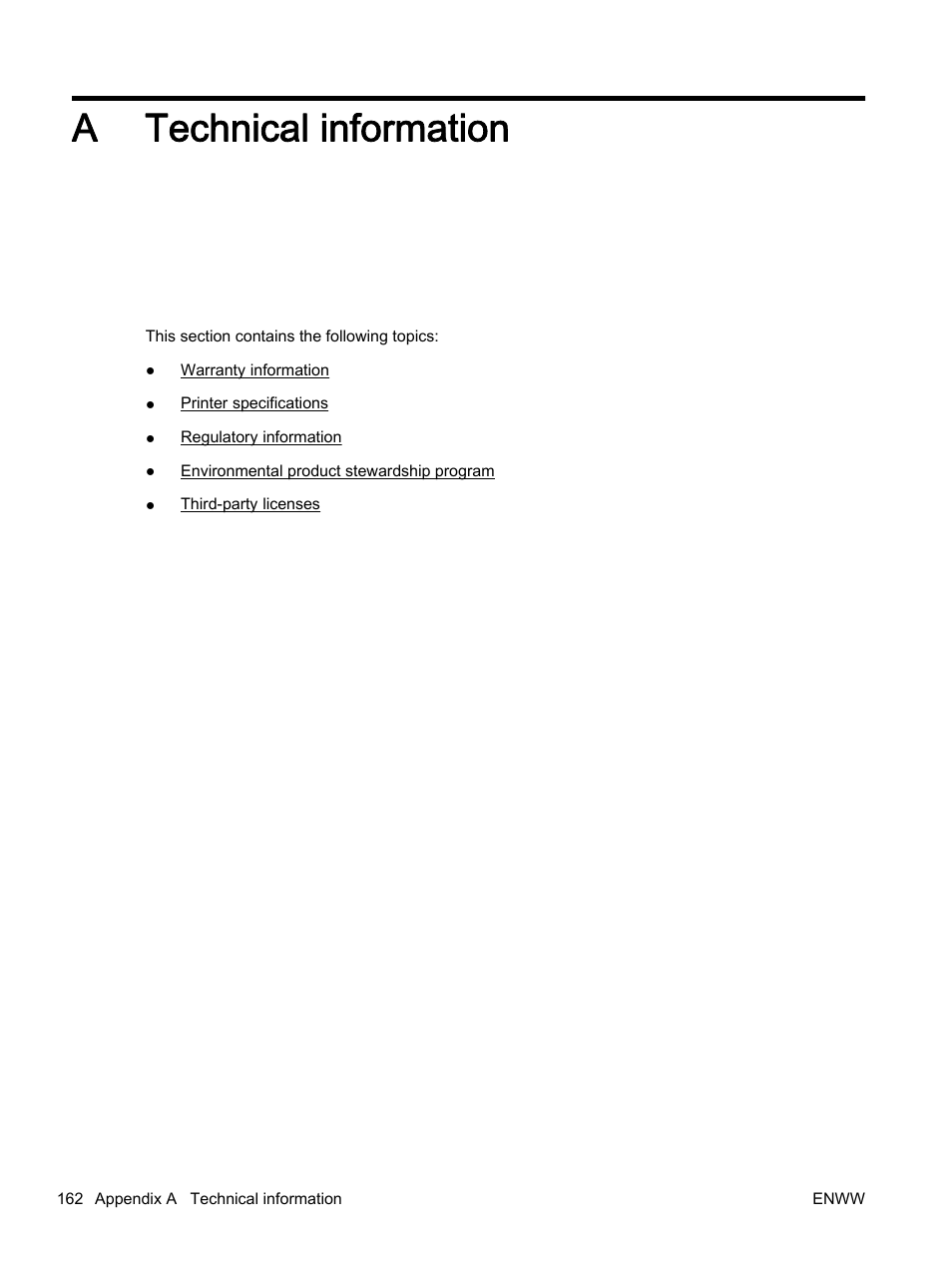 Technical information, Appendix a technical information, A technical information | HP Officejet 7612 Wide Format e-All-in-One User Manual | Page 179 / 317