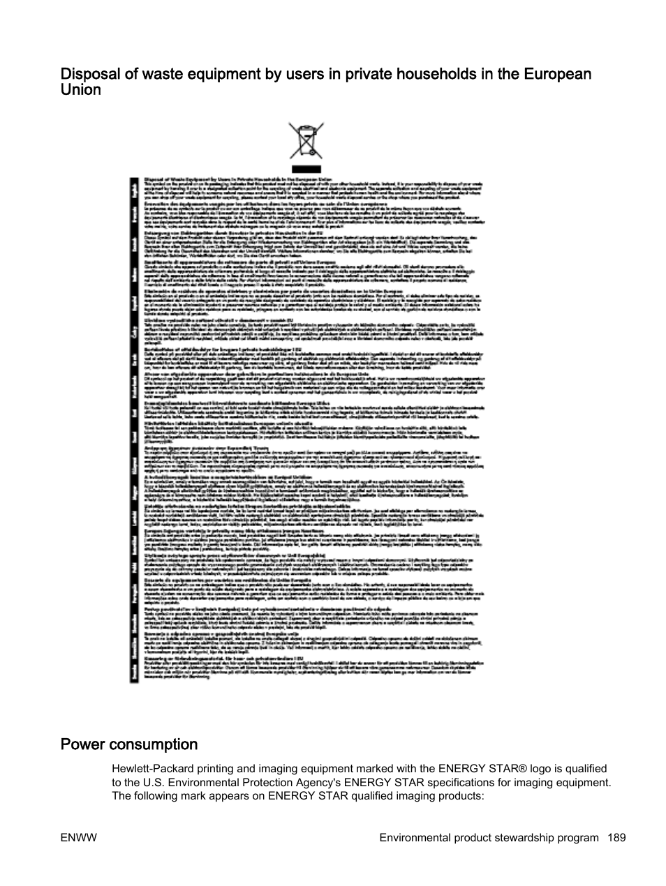Power consumption | HP Officejet 7612 Wide Format e-All-in-One User Manual | Page 206 / 317