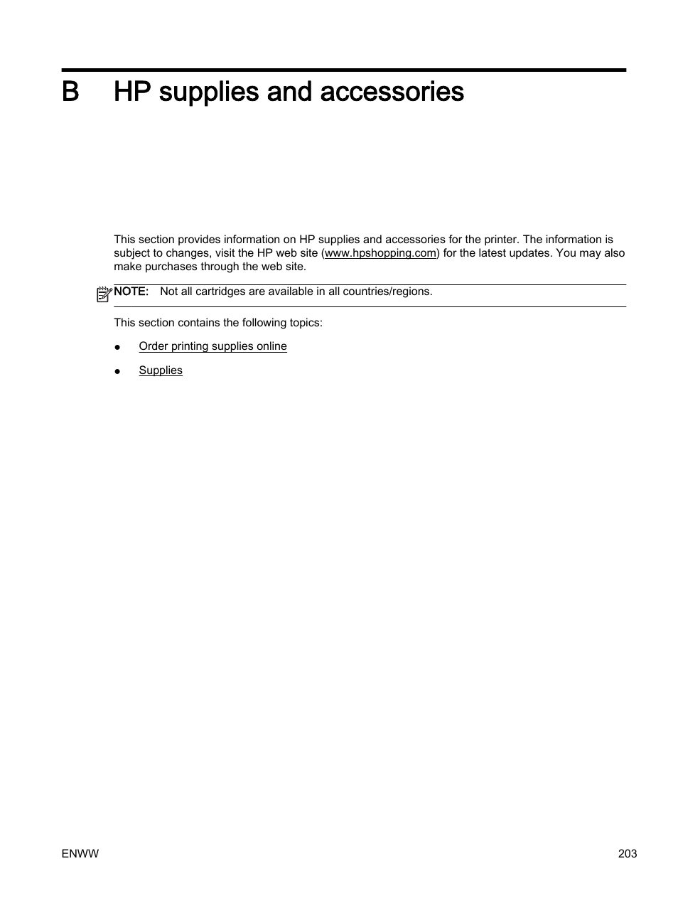 Hp supplies and accessories, Appendix b hp supplies and accessories, Hp supplies and | B hp supplies and accessories | HP Officejet 7612 Wide Format e-All-in-One User Manual | Page 220 / 317