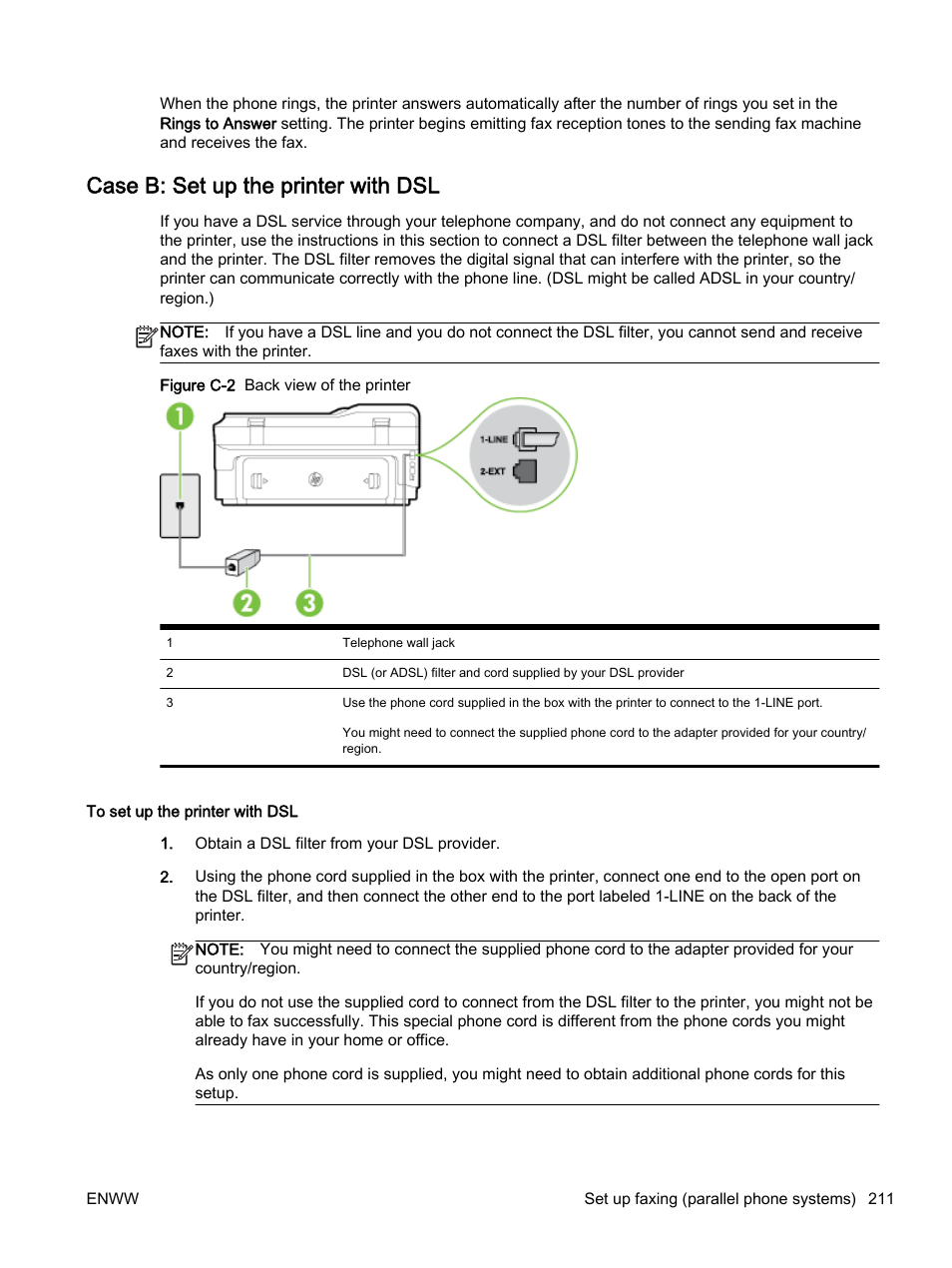 Case b: set up the printer with dsl, Case b: set up the printer | HP Officejet 7612 Wide Format e-All-in-One User Manual | Page 228 / 317