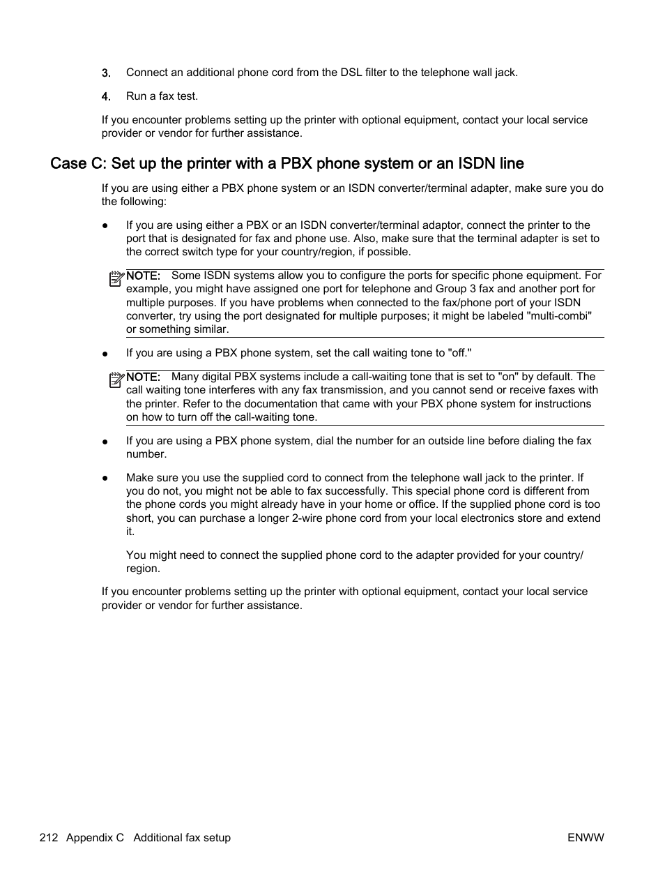 Case c: set up the printer, With a pbx phone system or | HP Officejet 7612 Wide Format e-All-in-One User Manual | Page 229 / 317