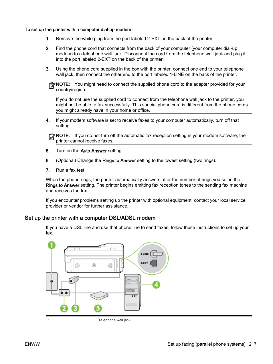 Set up the printer with a computer dsl/adsl modem | HP Officejet 7612 Wide Format e-All-in-One User Manual | Page 234 / 317