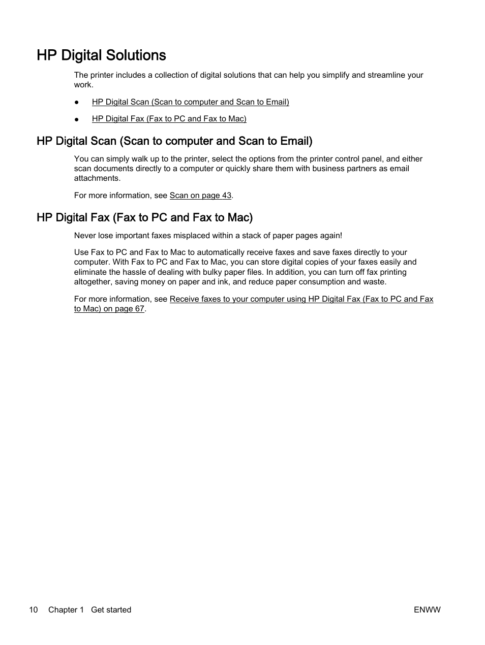 Hp digital solutions, Hp digital fax (fax to pc and fax to mac) | HP Officejet 7612 Wide Format e-All-in-One User Manual | Page 27 / 317