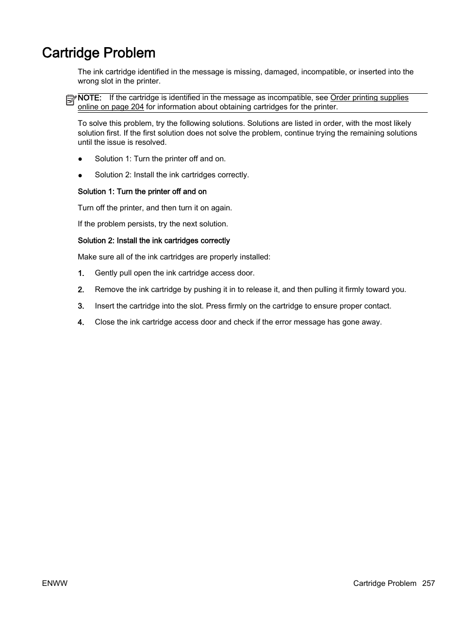 Cartridge problem | HP Officejet 7612 Wide Format e-All-in-One User Manual | Page 274 / 317