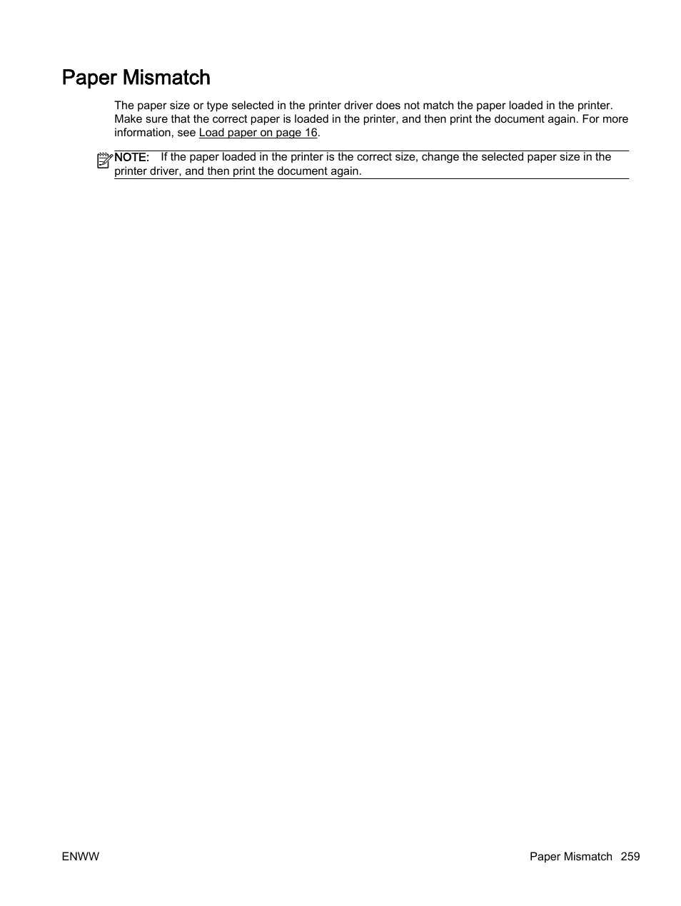 Paper mismatch | HP Officejet 7612 Wide Format e-All-in-One User Manual | Page 276 / 317