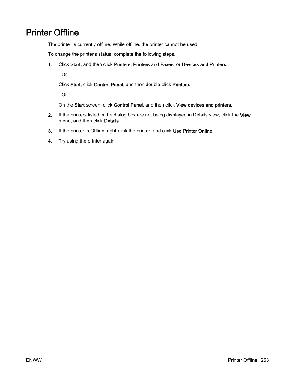 Printer offline | HP Officejet 7612 Wide Format e-All-in-One User Manual | Page 280 / 317
