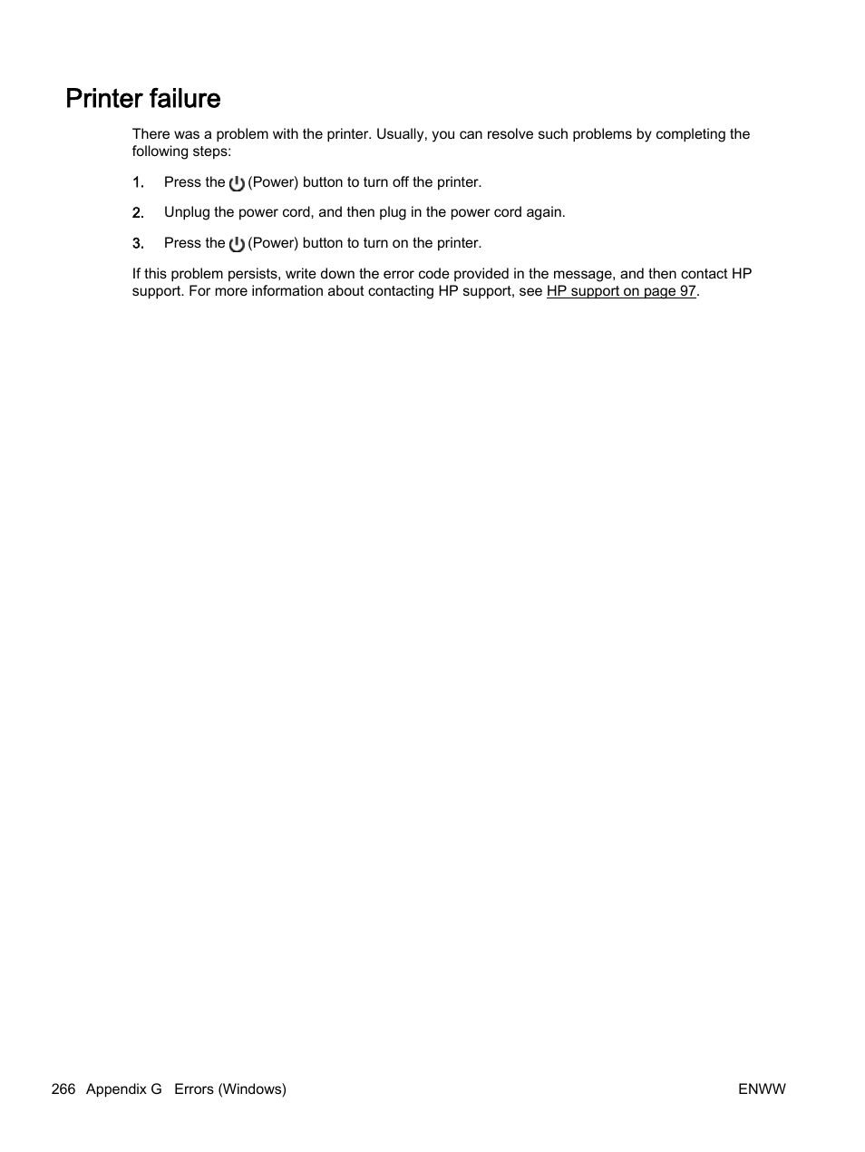 Printer failure | HP Officejet 7612 Wide Format e-All-in-One User Manual | Page 283 / 317