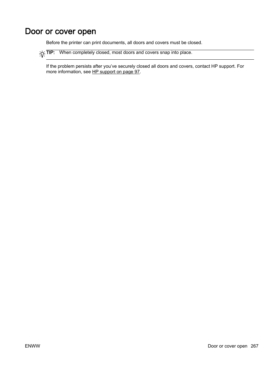 Door or cover open | HP Officejet 7612 Wide Format e-All-in-One User Manual | Page 284 / 317