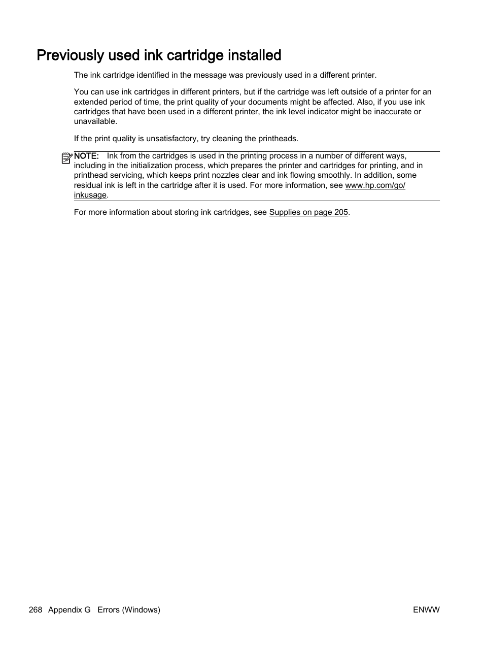 Previously used ink cartridge installed | HP Officejet 7612 Wide Format e-All-in-One User Manual | Page 285 / 317