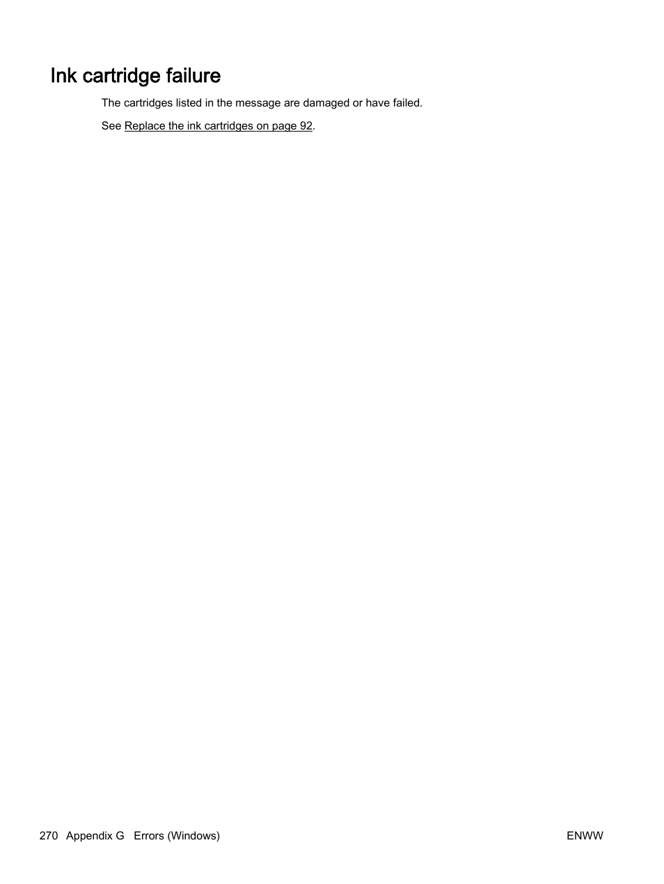 Ink cartridge failure | HP Officejet 7612 Wide Format e-All-in-One User Manual | Page 287 / 317