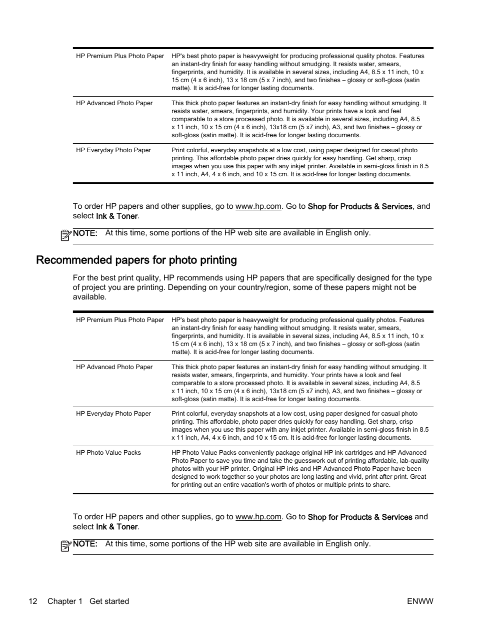 Recommended papers for photo printing | HP Officejet 7612 Wide Format e-All-in-One User Manual | Page 29 / 317