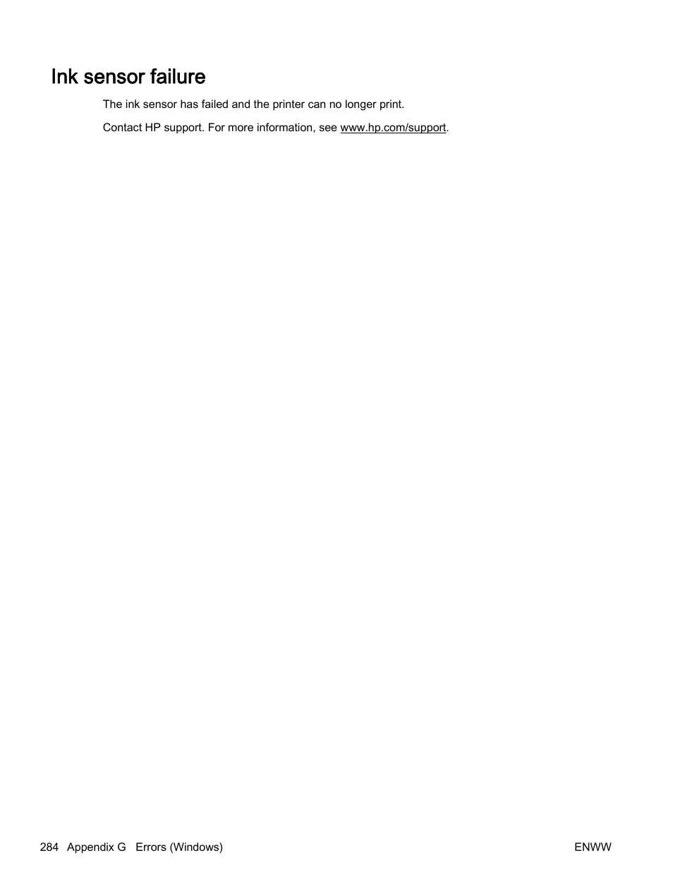 Ink sensor failure | HP Officejet 7612 Wide Format e-All-in-One User Manual | Page 301 / 317
