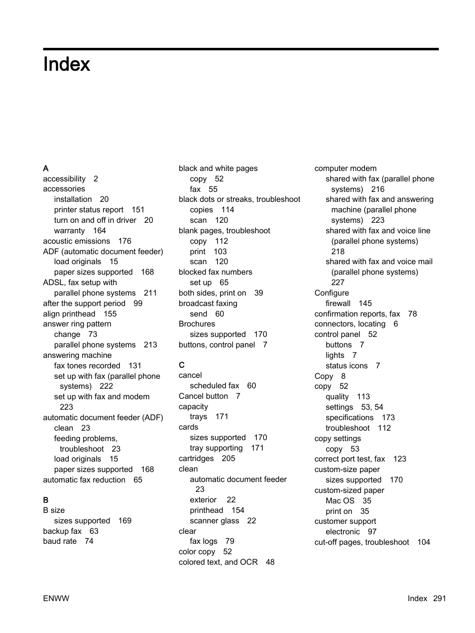 Index | HP Officejet 7612 Wide Format e-All-in-One User Manual | Page 308 / 317