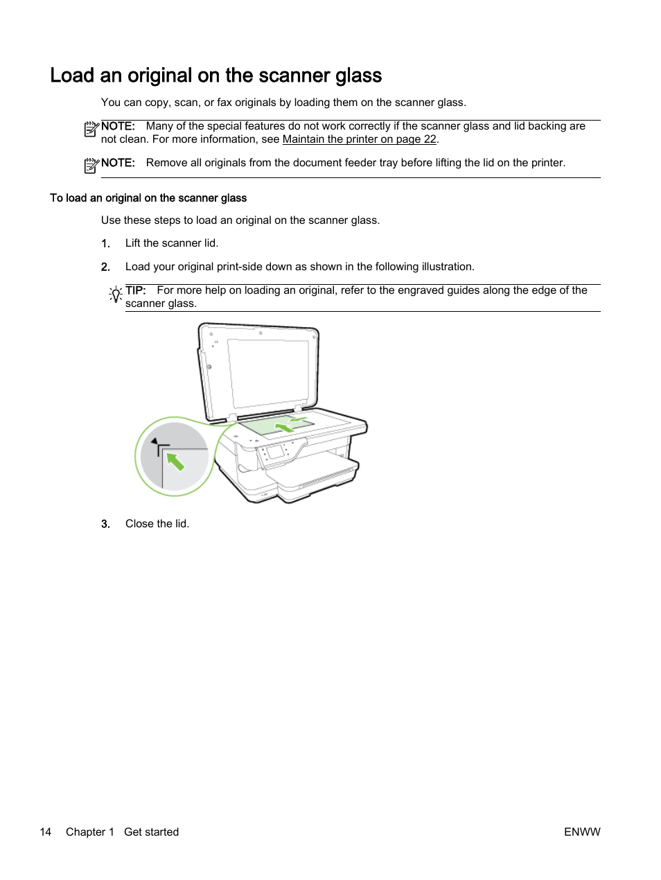 Load an original on the scanner glass | HP Officejet 7612 Wide Format e-All-in-One User Manual | Page 31 / 317