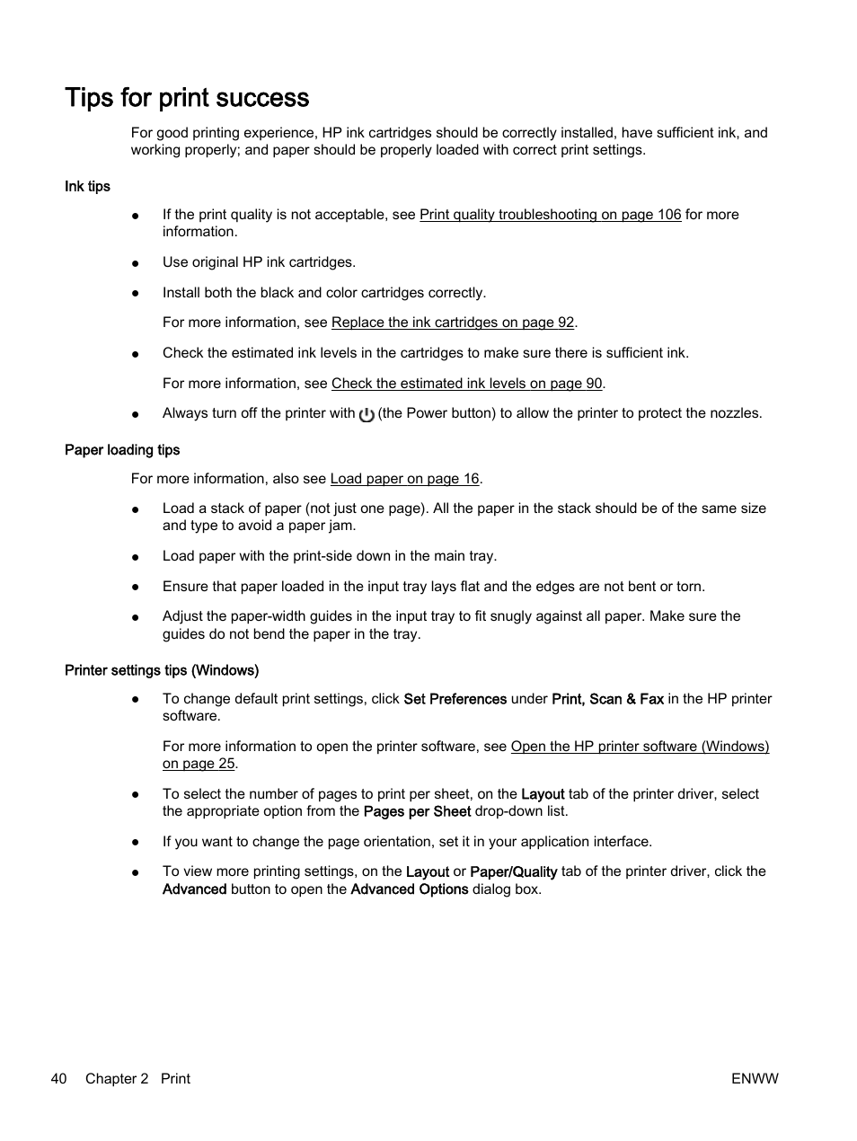 Tips for print success | HP Officejet 7612 Wide Format e-All-in-One User Manual | Page 57 / 317
