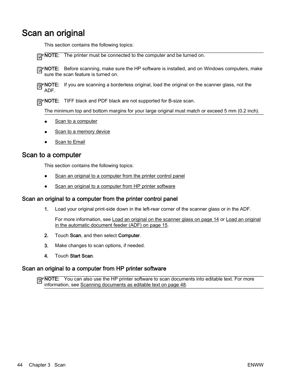 Scan an original, Scan to a computer | HP Officejet 7612 Wide Format e-All-in-One User Manual | Page 61 / 317