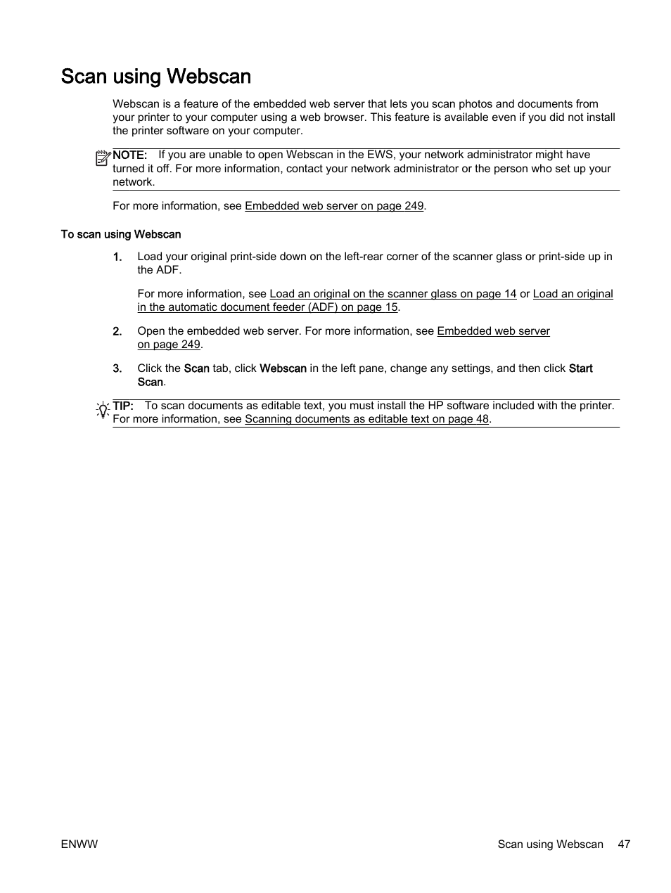 Scan using webscan | HP Officejet 7612 Wide Format e-All-in-One User Manual | Page 64 / 317
