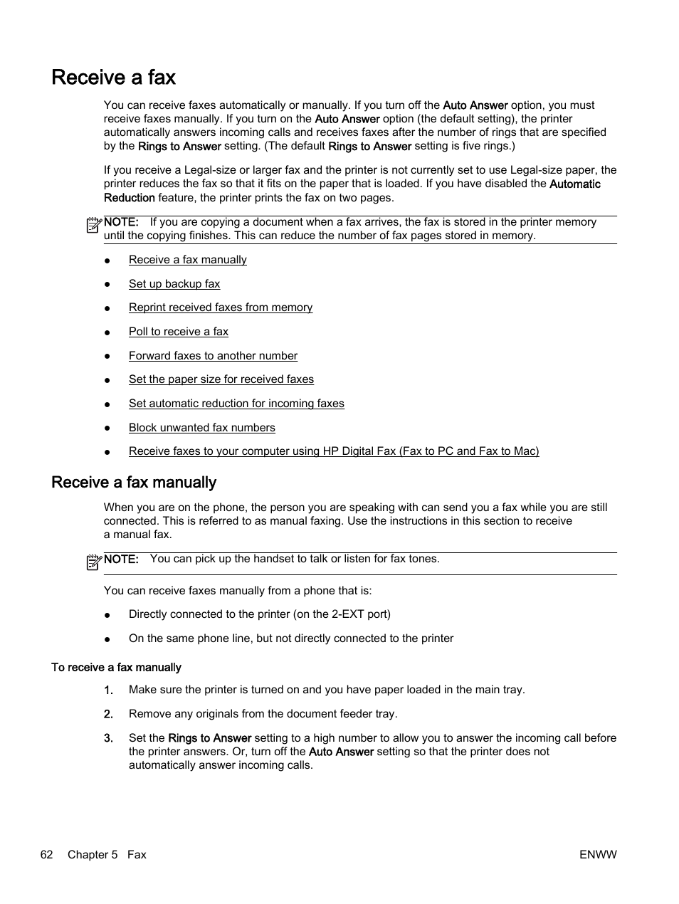 Receive a fax, Receive a fax manually | HP Officejet 7612 Wide Format e-All-in-One User Manual | Page 79 / 317