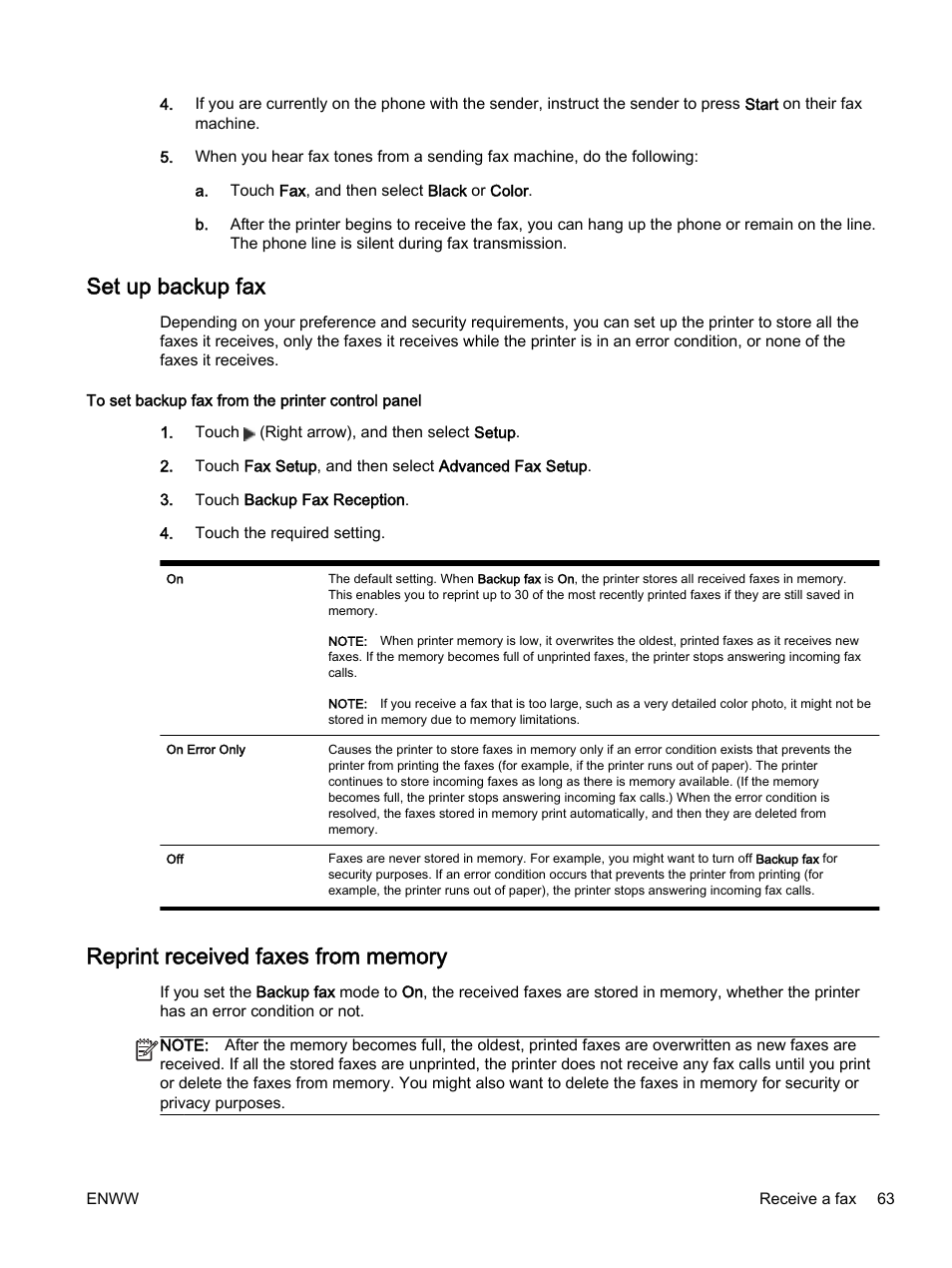 Set up backup fax, Reprint received faxes from memory | HP Officejet 7612 Wide Format e-All-in-One User Manual | Page 80 / 317