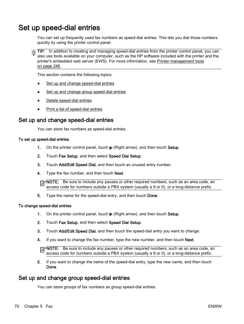 Set up speed-dial entries, Set up and change speed-dial entries, Set up and change group speed-dial entries | HP Officejet 7612 Wide Format e-All-in-One User Manual | Page 87 / 317