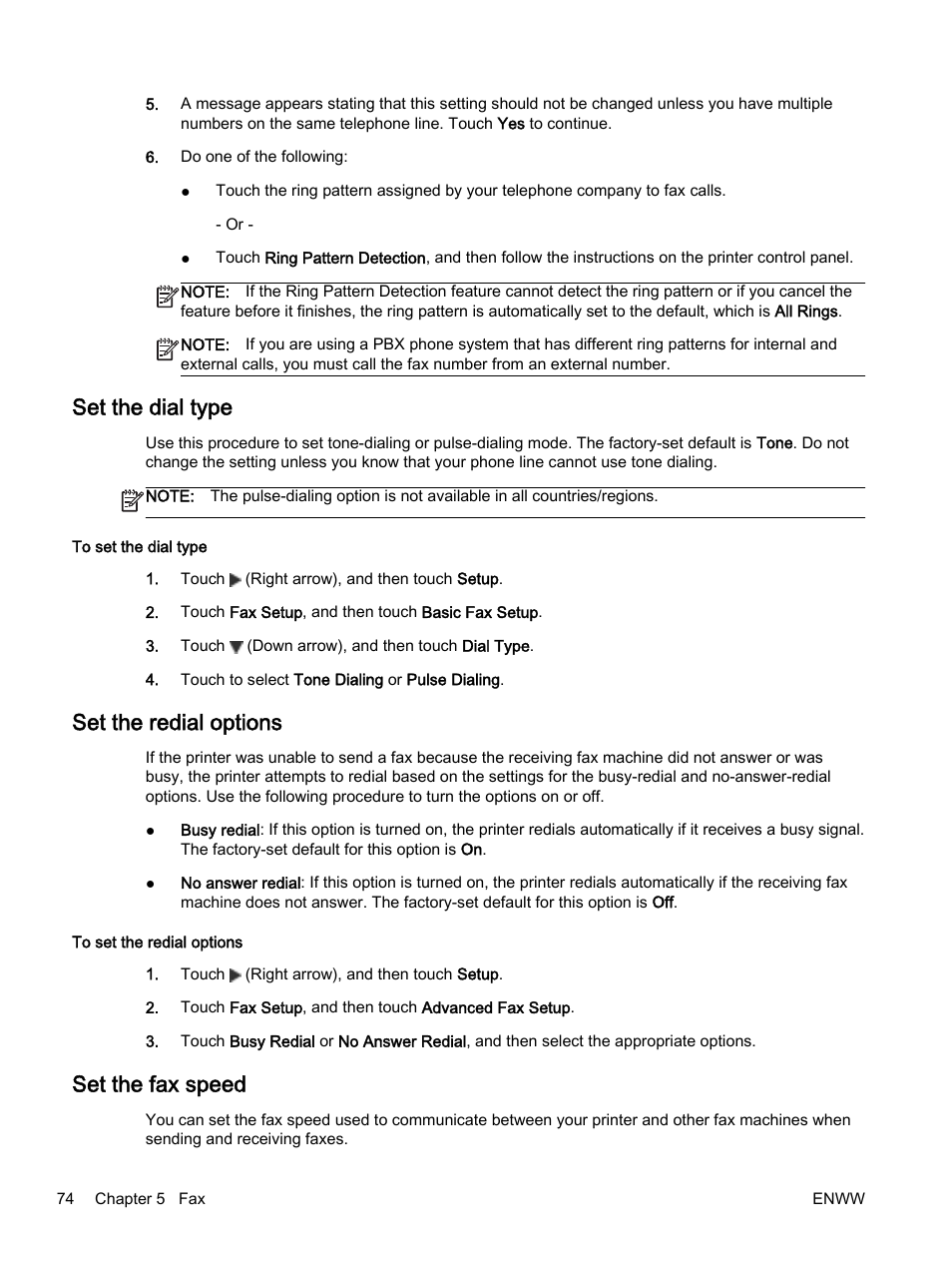 Set the dial type, Set the redial options, Set the fax speed | HP Officejet 7612 Wide Format e-All-in-One User Manual | Page 91 / 317