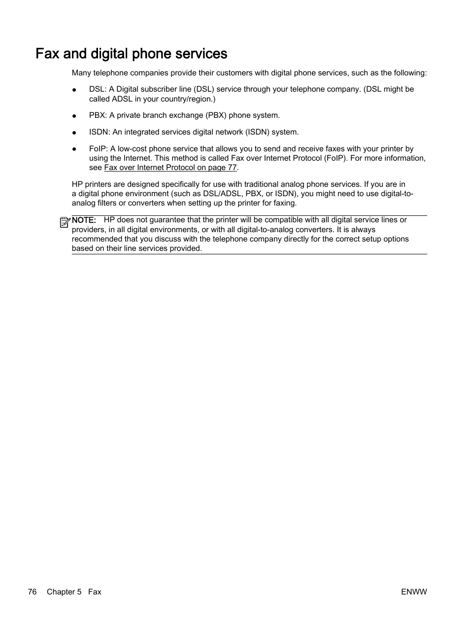 Fax and digital phone services | HP Officejet 7612 Wide Format e-All-in-One User Manual | Page 93 / 317