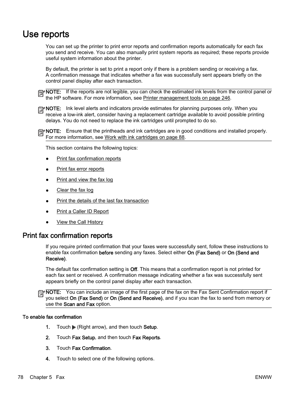 Use reports, Print fax confirmation reports | HP Officejet 7612 Wide Format e-All-in-One User Manual | Page 95 / 317