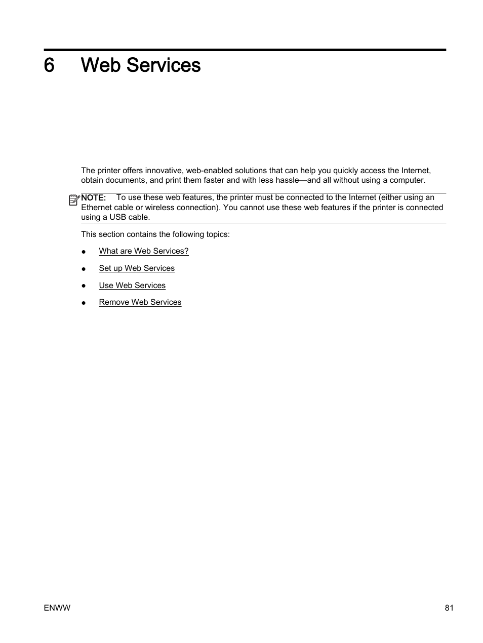 Web services, 6 web services, 6web services | HP Officejet 7612 Wide Format e-All-in-One User Manual | Page 98 / 317