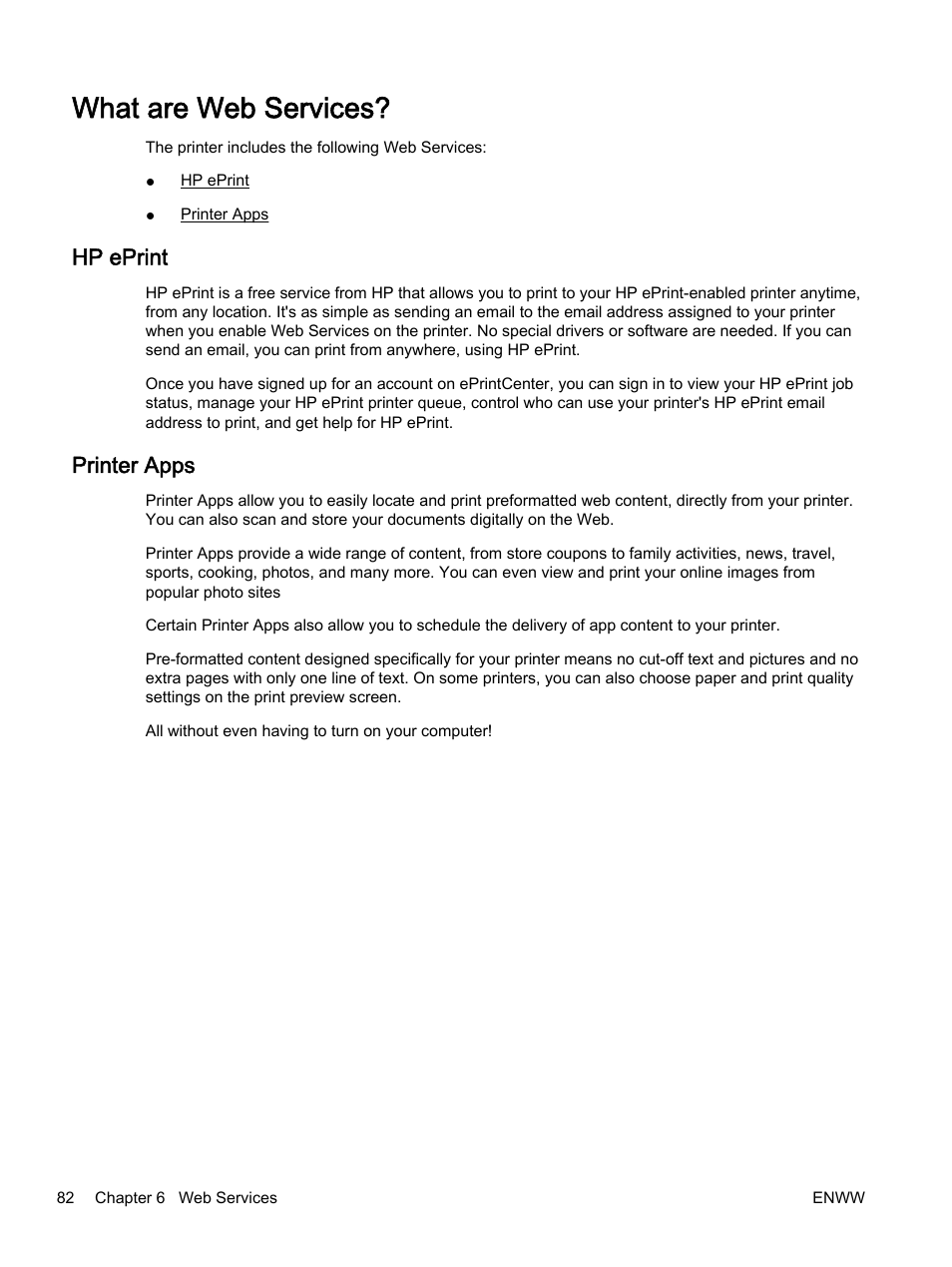 What are web services, Hp eprint, Printer apps | Hp eprint printer apps | HP Officejet 7612 Wide Format e-All-in-One User Manual | Page 99 / 317