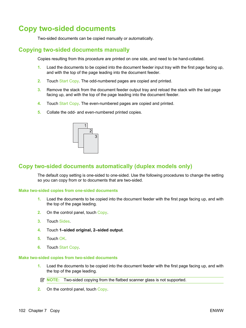 Copy two-sided documents, Copying two-sided documents manually | HP LaserJet M3027 Multifunction Printer series User Manual | Page 114 / 270