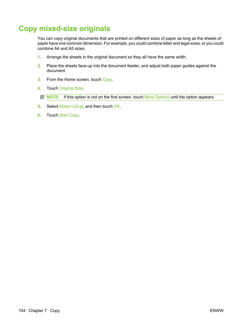 Copy mixed-size originals | HP LaserJet M3027 Multifunction Printer series User Manual | Page 116 / 270