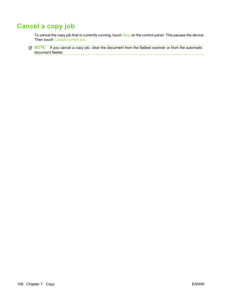 Cancel a copy job | HP LaserJet M3027 Multifunction Printer series User Manual | Page 120 / 270