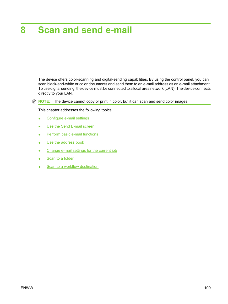 Scan and send e-mail, 8 scan and send e-mail, 8scan and send e-mail | HP LaserJet M3027 Multifunction Printer series User Manual | Page 121 / 270