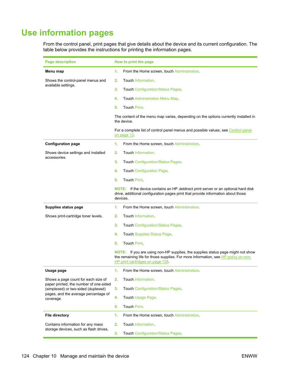 Use information pages | HP LaserJet M3027 Multifunction Printer series User Manual | Page 136 / 270