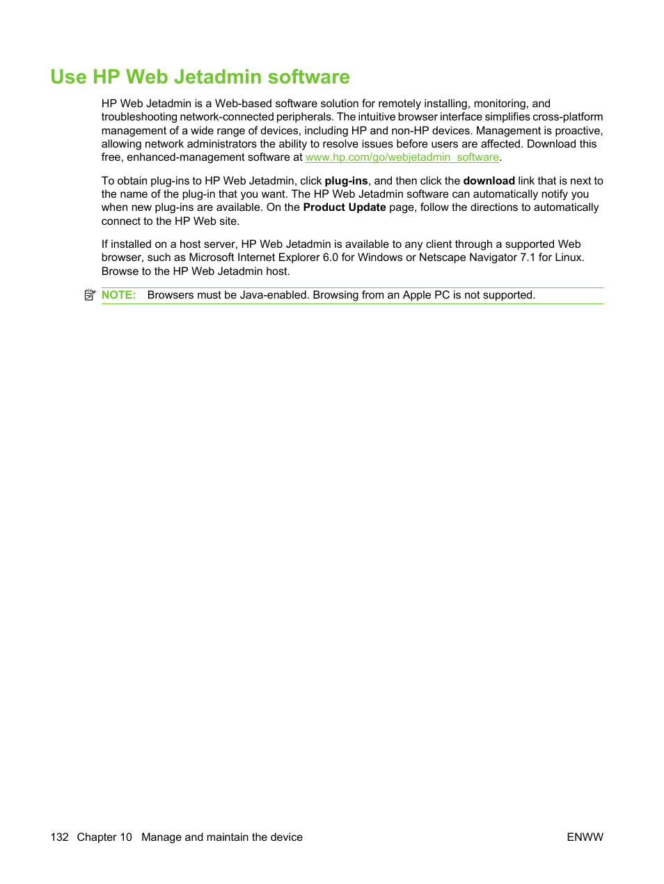 Use hp web jetadmin software | HP LaserJet M3027 Multifunction Printer series User Manual | Page 144 / 270
