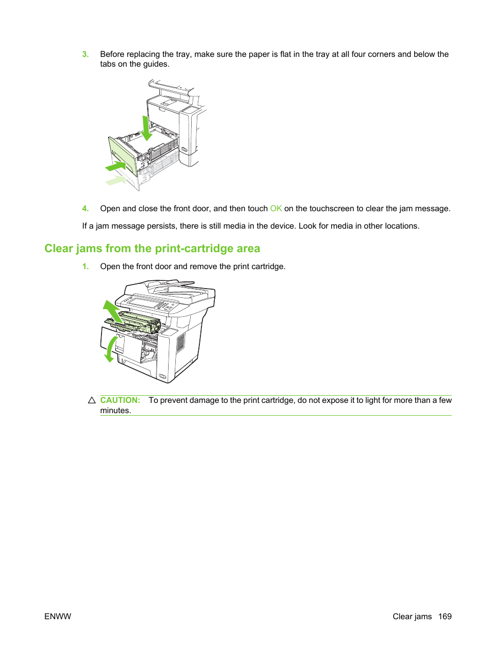 Clear jams from the print-cartridge area | HP LaserJet M3027 Multifunction Printer series User Manual | Page 181 / 270